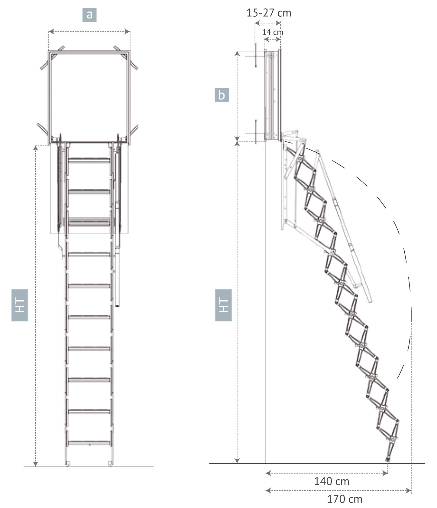 Dimensioni-scala-retrattile a-parete verticale